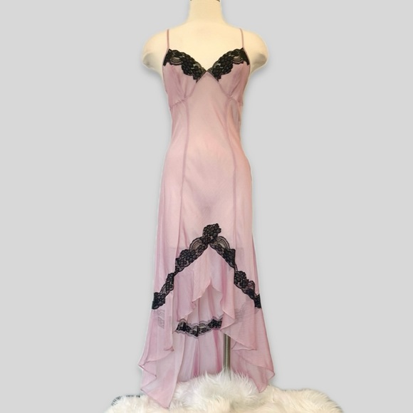 🌺SOLD🌺 Y2K Frederick’s of Hollywood Sheer Chiffon Lace Maxi Gown Slip Dress - Picture 5 of 9